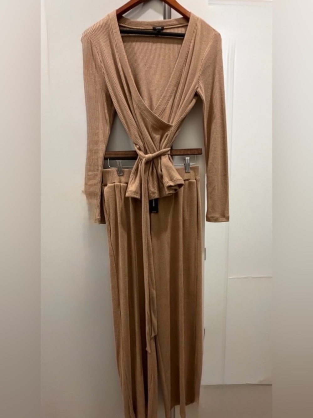 Express Pecan Heather Wide Leg Pants/Top Set SZ S NWT